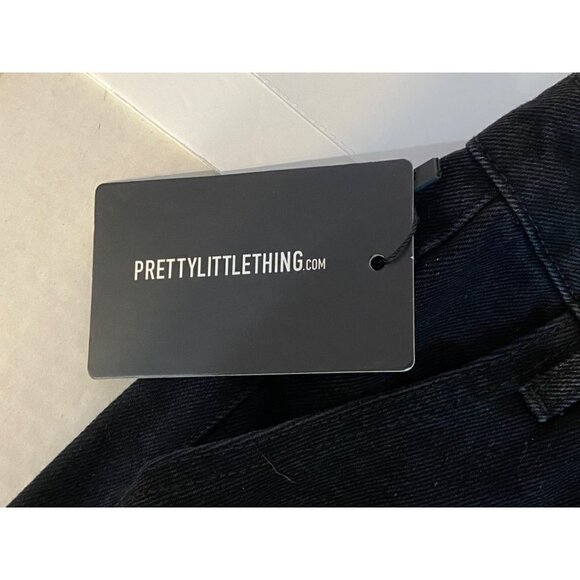 New Pretty Little Thing Women's Tall Black Asymmetric Waistband Jeans Size 10 - Picture 7 of 12